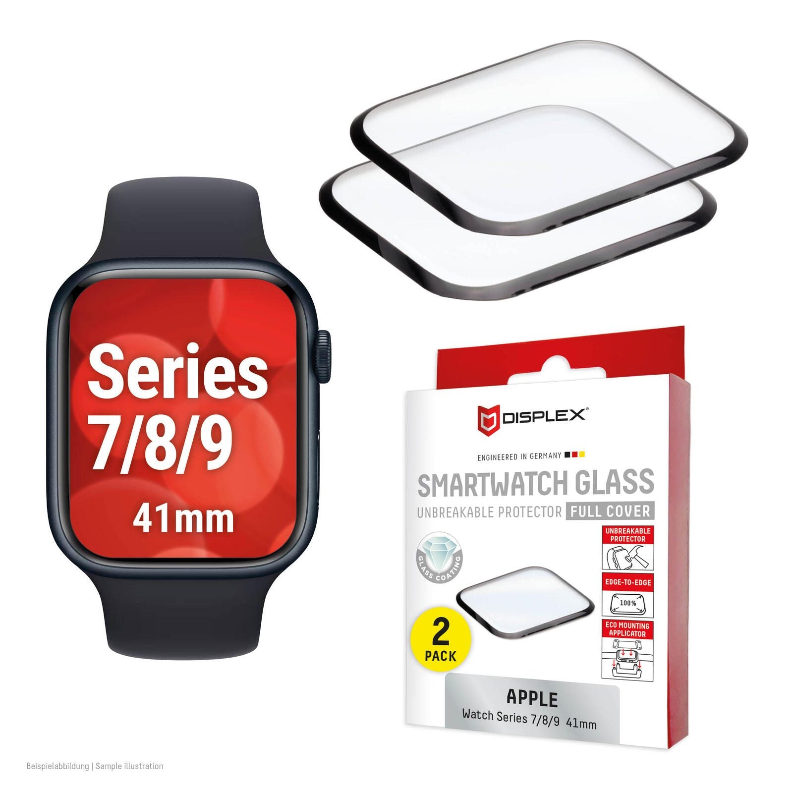 DISPLEX Unzerbrechliches Full Cover Smartwatch Glass für Apple Watch 9/8/7 (