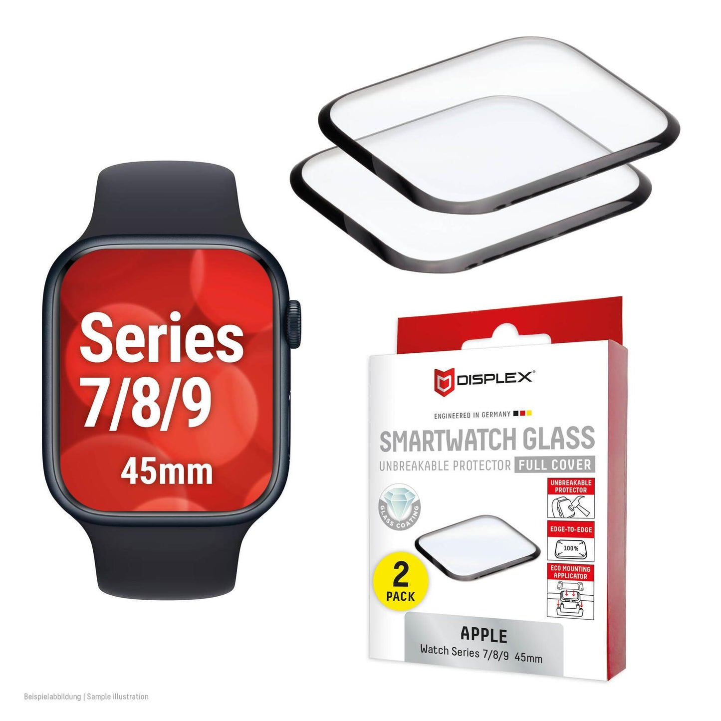 DISPLEX Unzerbrechliches Full Cover Smartwatch Glass für Apple Watch 9/8/7 (