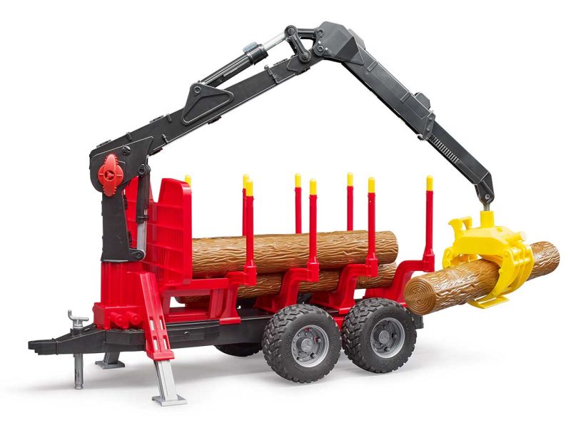 BRUDER Rückeanhänger mit Ladekran, 4 Baumstämmen und Holzgreifer