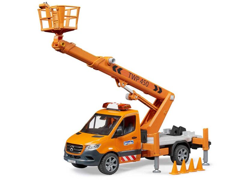 BRUDER MB Sprinter mit Arbeitsbühne und Light- &amp; Soundmodul