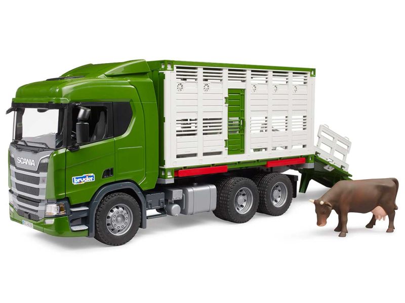 BRUDER Scania Super 560R Tiertransport-LKW mit 1 Rind