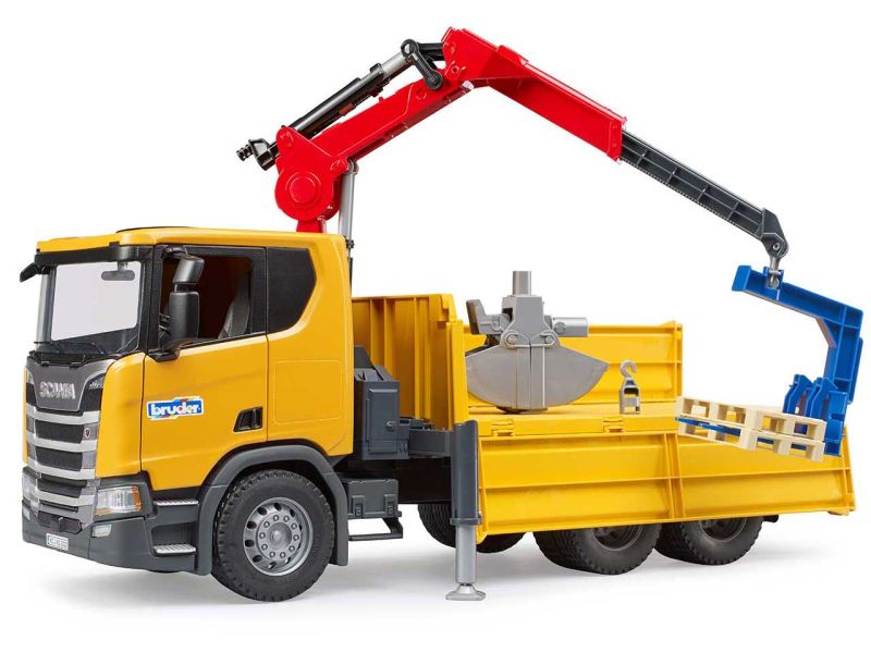 BRUDER Scania Super 560R Baustellen-LKW mit Kran und 2 Paletten