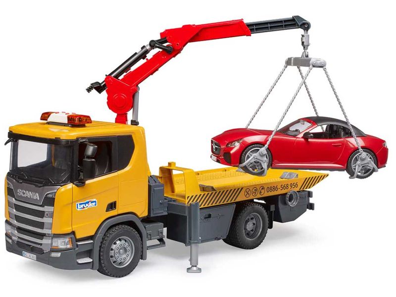 BRUDER Scania Super 560R Abschlepp-LKW mit Light- &amp; Soundmodul und Roadster