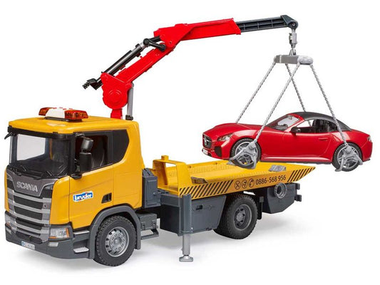 BRUDER Scania Super 560R Abschlepp-LKW mit Light- &amp; Soundmodul und Roadster