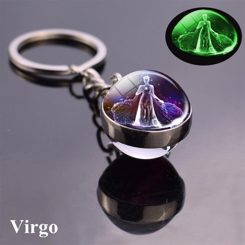 12 Konstellation Leuchtender Schlüsselanhänger Glaskugel Anhänger Sternzeichen Schlüsselanhänger Schlüsselanhänger Halter Männer Frauen Geburtstagsgeschenk Virgo blau