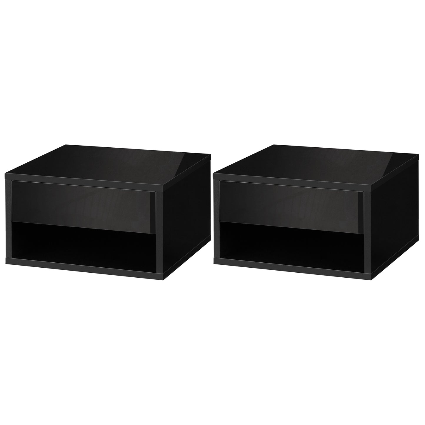 HOMCOM Set mit 2 wandmontierten Nachttischen Nachttisch - Schublade, Fach, Ablagefläche - aus Holz Maße 37L x 32B x 21H cm Schwarz   Aosom