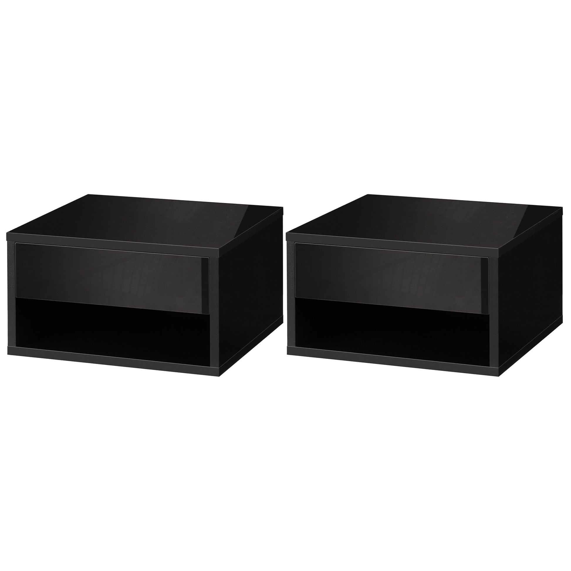 HOMCOM Set mit 2 wandmontierten Nachttischen Nachttisch - Schublade, Fach, Ablagefläche - aus Holz Maße 37L x 32B x 21H cm Schwarz   Aosom