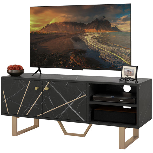 HOMCOM TV-Schrank TV-Ständer für Fernseher bis zu 50 Zoll mit Schrank, verstellbarem Regal und Kabeldurchführungen, Maße 110B x 35T x 45H cm in Schwarz mit Marmoroptik   Aosom