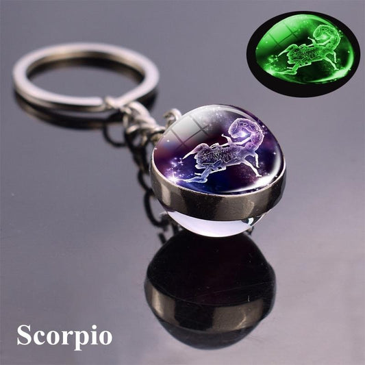 12 Konstellation Leuchtender Schlüsselanhänger Glaskugel Anhänger Sternzeichen Schlüsselanhänger Schlüsselanhänger Halter Männer Frauen Geburtstagsgeschenk Scorpio blau