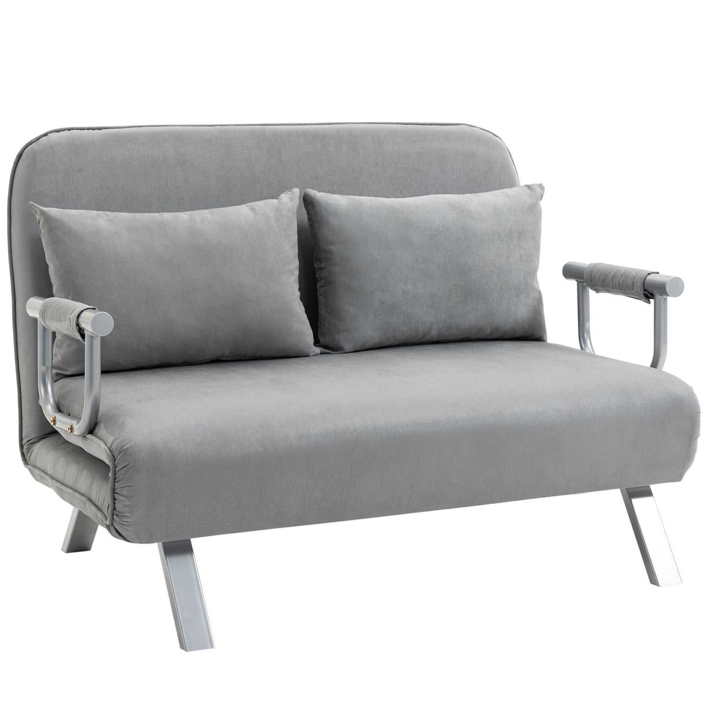 HOMCOM Schlafsofa Zweisitzer  Bettfunktion & Kissen, Verstellbares Sofa, bis 150kg, Hellgrau  Aosom