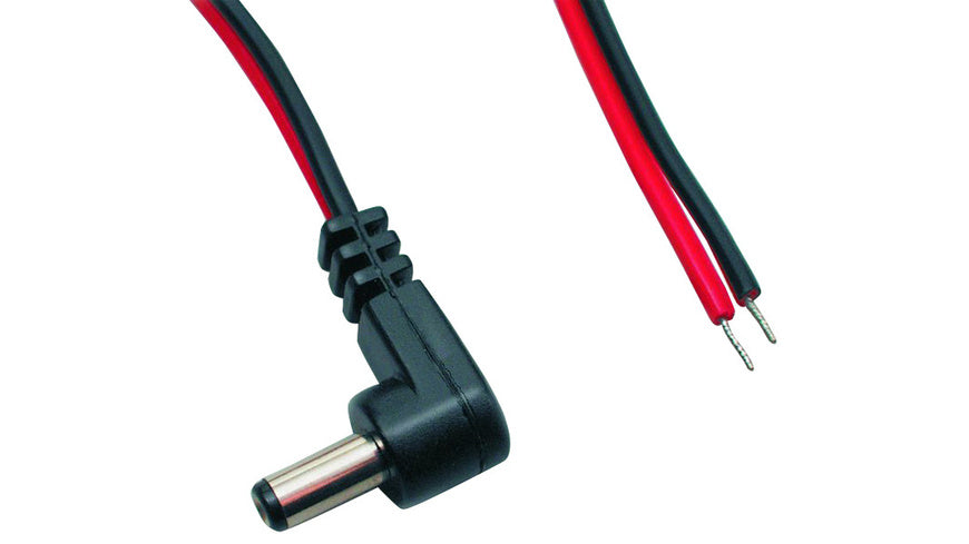 DC-Kabel 2 x 0,4 mm² mit DC-Winkelhohlstecker 2,1/5,5/9,5 mm, 2 m, rot-schwarz
