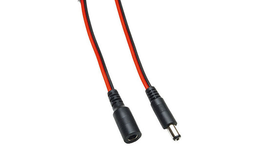 DC-Verlängerung 2 x 0,4 mm² mit DC-Hohlstecker 2,1/5,5/9,5 mm auf 2,1/5,5 mm, 3 m, rot-schwarz