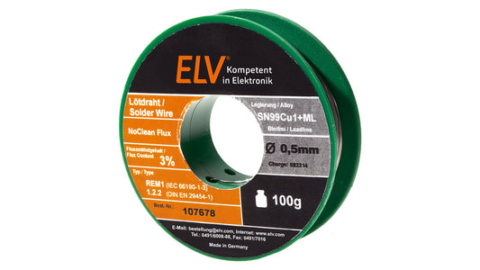 ELV No-Clean Lötzinn bleifrei Sn99Cu1+ML, 1,0 mm, 100 g