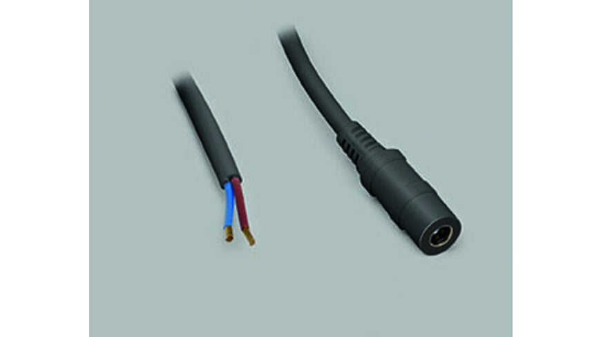 DC-Kabel 2 x 0,5 mm² mit DC-Hohlsteckerkupplung 2,1/5,5 mm gerade, 2,5 m, schwarz