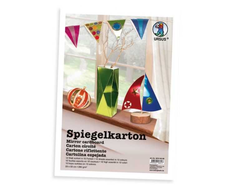 URSUS Spiegelkarton, 23 x 33 cm, 12 Farben sortiert