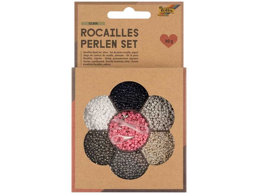 Folia Rocailles-Perlen-Set »Silber«, 3x1m Nylonfaden, 3 Verschlüsse