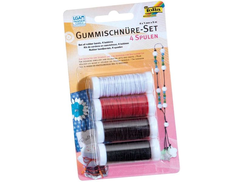 Folia Gummischnüre-Set, 4 Spulen à 5 m, farbig sortiert