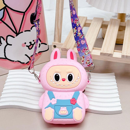 2025 Beliebte Labobo Kinder Snack Tasche Weich Anfassendes Silikon Mittelgroße Geldbörse Niedliche Cartoon Bubble Mart Sitzstil Münzfach für Kinder Feiertagsüberraschungsgeschenk rosa