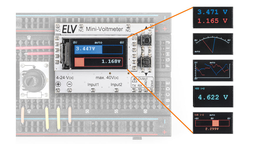 ELV Bausatz Mini-Voltmeter für Steckboards mit TFT-Display MVM1