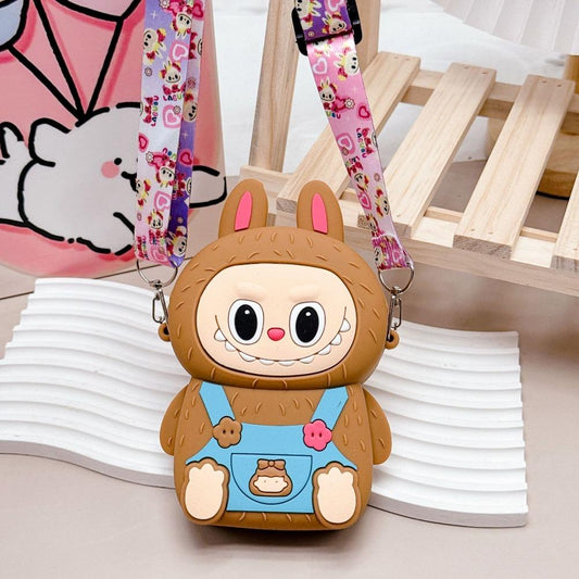 2025 Beliebte Labobo Kinder Snack Tasche Weich Anfassendes Silikon Mittelgroße Geldbörse Niedliche Cartoon Bubble Mart Sitzstil Münzfach für Kinder Feiertagsüberraschungsgeschenk kaffeebraun