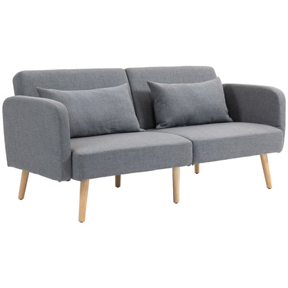 HOMCOM 3er Sofa mit Schlaffunktion, 170x83x80cm, mit 3-stufig verstellbarer Rückenlehne und Füße, Wellenfedern, Wurfkissen, Leinenoptik, Grau  Aosom