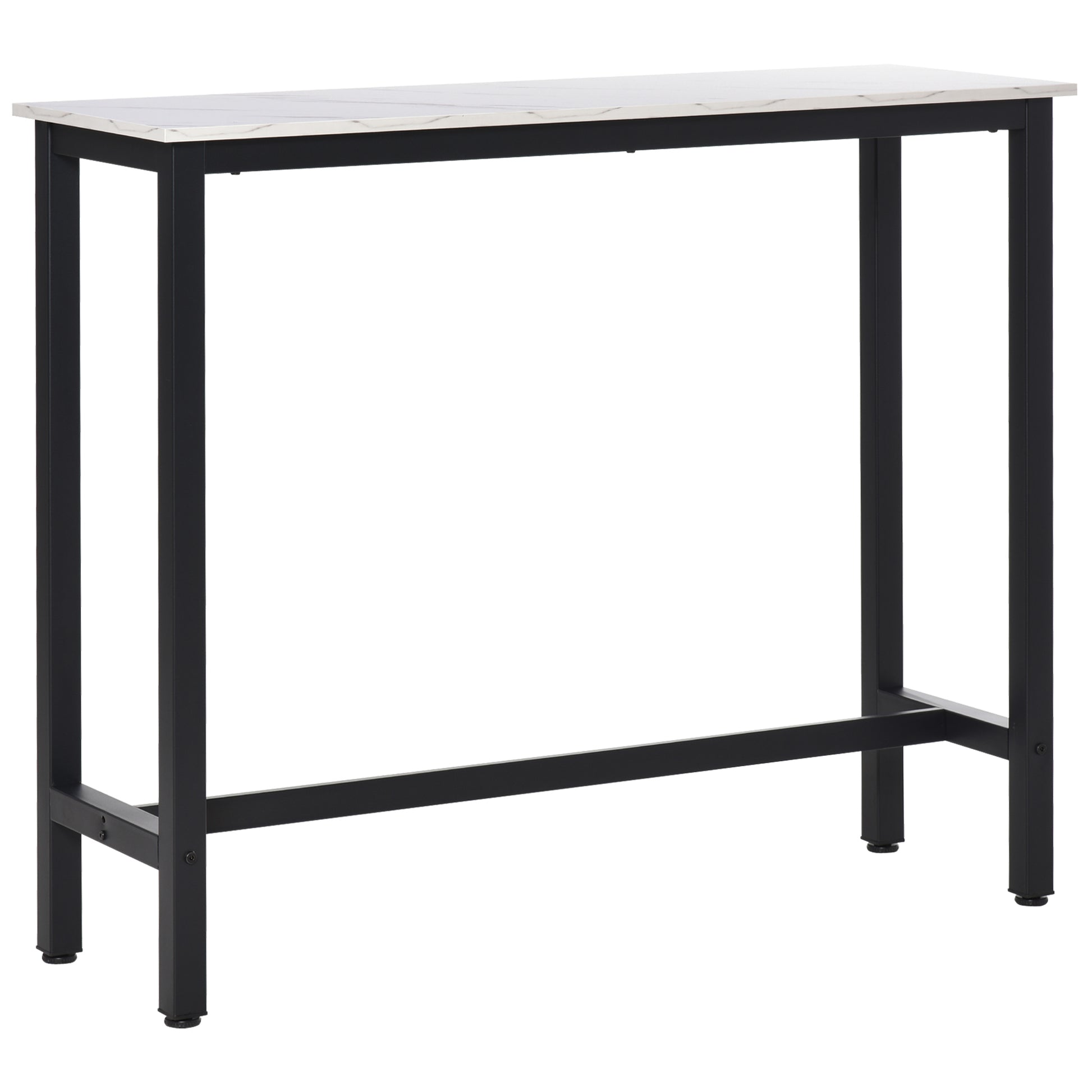 HOMCOM Bartisch Stehtisch mit Marmoroptik, Küchentisch mit verstellbare Füße für Wohnzimmer, Esszimmer, Stahl 120 x 40 x 100 cm Weiß+Schwarz   Aosom