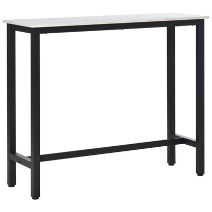 HOMCOM Bartisch Stehtisch mit Marmoroptik, Küchentisch mit verstellbare Füße für Wohnzimmer, Esszimmer, Stahl 120 x 40 x 100 cm Weiß+Schwarz   Aosom