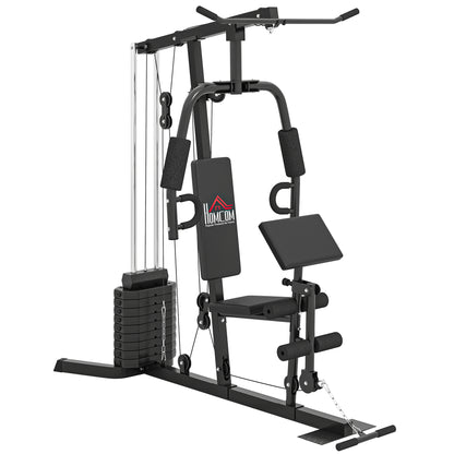 HOMCOM Kraftstation, Fitnessstation mit Latzug- und Butterflystange, Multi-Gym-Krafstation mit 45 kg Gewichte, Multistation Set, Krafttraining  Aosom