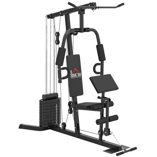 HOMCOM Kraftstation, Fitnessstation mit Latzug- und Butterflystange, Multi-Gym-Krafstation mit 45 kg Gewichte, Multistation Set, Krafttraining  Aosom