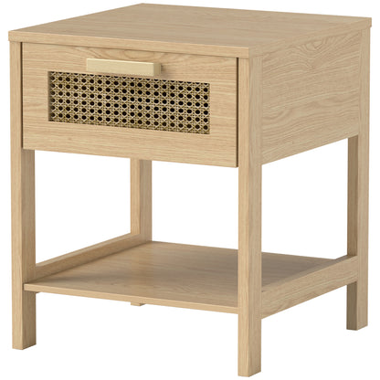 HOMCOM Nachttisch Nachtschrank Beistelltisch natürlicher Nachtkommode mit Schublade offenen Ablage Rattan-Design Natur 40 x 40 x 48,4 cm   Aosom