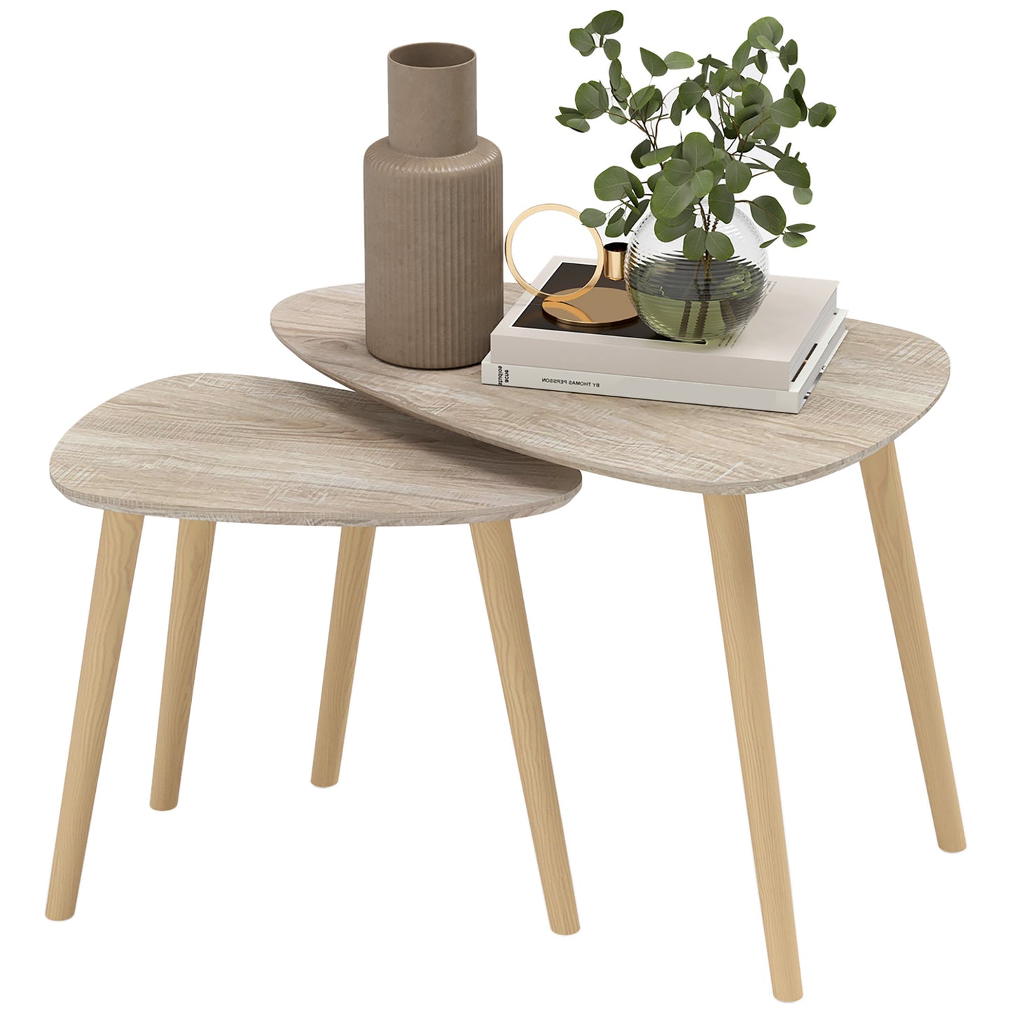 HOMCOM Set mit 2 skandinavischen Design-Nesttischen, Holzbeine und Holzplatte, naturbelassenes Aussehen   Aosom