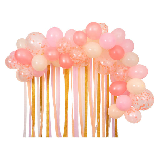 Ballongirlande pink mit Kreppbändern