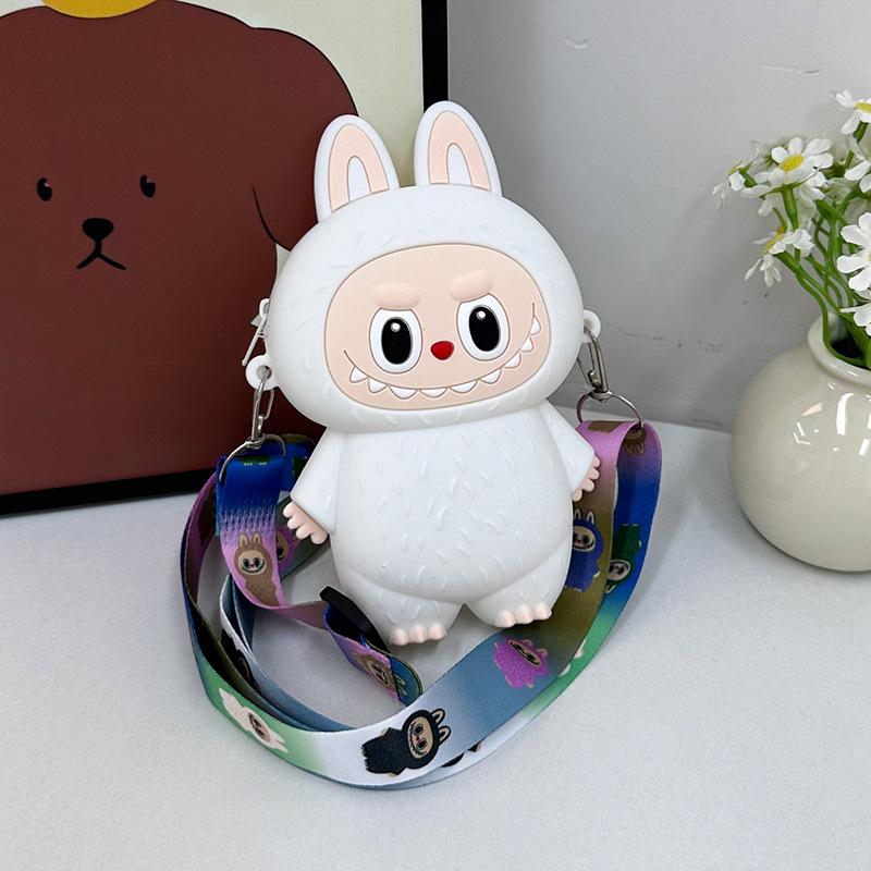 Sommer Neu Super Beliebte Kinder Wechselgeldtaschen Niedliche Cartoon Weiche Silikon Münztasche für Mädchen und Jungen Trendige Macaron Mini Umhängetasche Kinder Urlaubsgeschenk weiß
