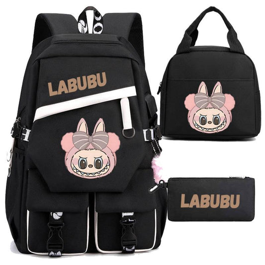 3 Stück LABUBU Schultasche Schulrucksack Leicht Gewichtsreduziert Rückenschutz und Großvolumig Kinder Schultasche Rucksack für Klassen 1-6