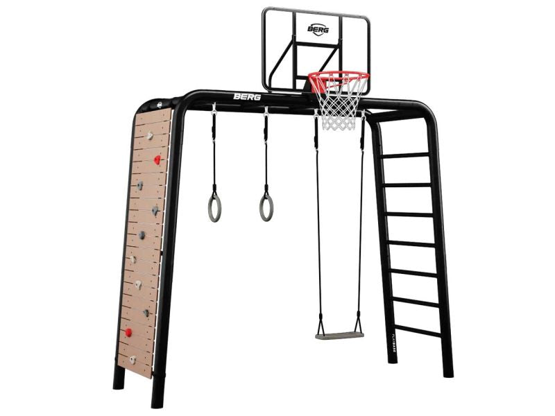 BERG PlayBase Medium TL Black »Ultimate-Set« inkl. Turnringe, Schaukelsitz, Kletterwand und Basketballkorb