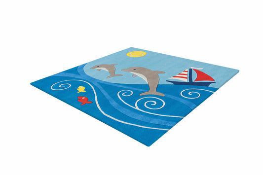 Spirit 3097 Blau Dolphins 130cm x 130cm ECKIG