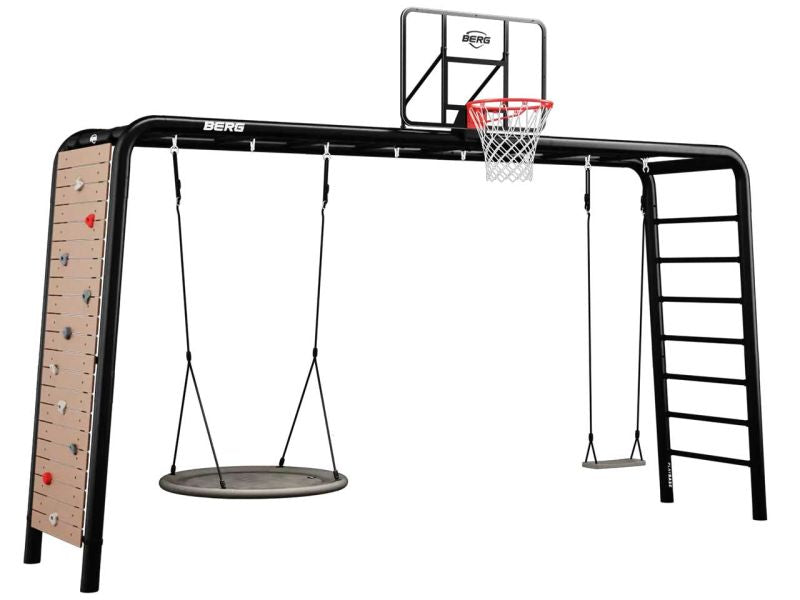 BERG PlayBase Extra Large TL Black »Ultimate-Set« inkl. Nestschaukel, Basketballkorb, Schaukelsitz und Kletterwand
