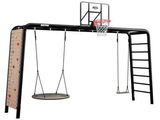 BERG PlayBase Extra Large TL Black »Ultimate-Set« inkl. Nestschaukel, Basketballkorb, Schaukelsitz und Kletterwand