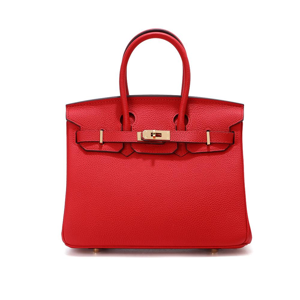 Kopfschicht-Rindsleder-Platin-Tasche, echtes Leder, Damentasche, große Kapazität, Handtasche, Damen, High-End-Sense, Pendler-Schultertasche 35CM strapless rot