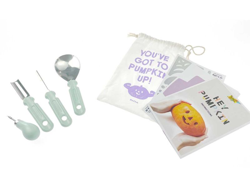 Folia Kürbis-Schnitz-Set, inkl. 4 Tools, Vorlagen und Aufbewahrungsbeutel