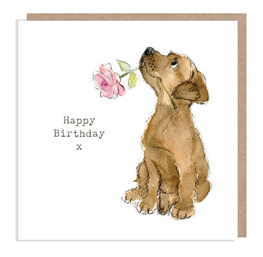 Karte brauner Labrador mit Blume