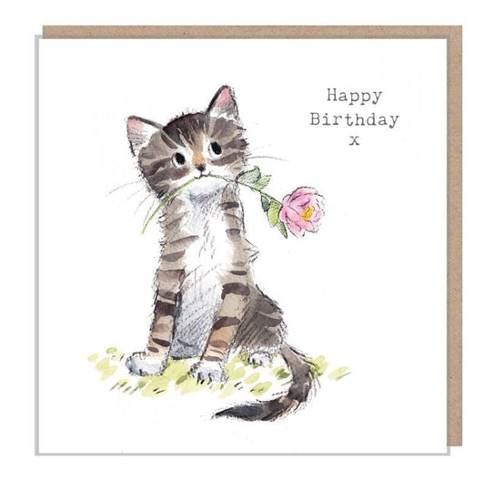 Karte Katze braun-grau mit Blume