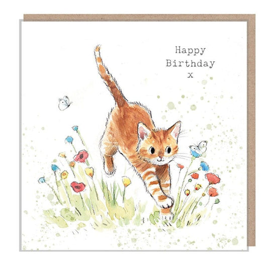 Karte rote Katze mit Blumen