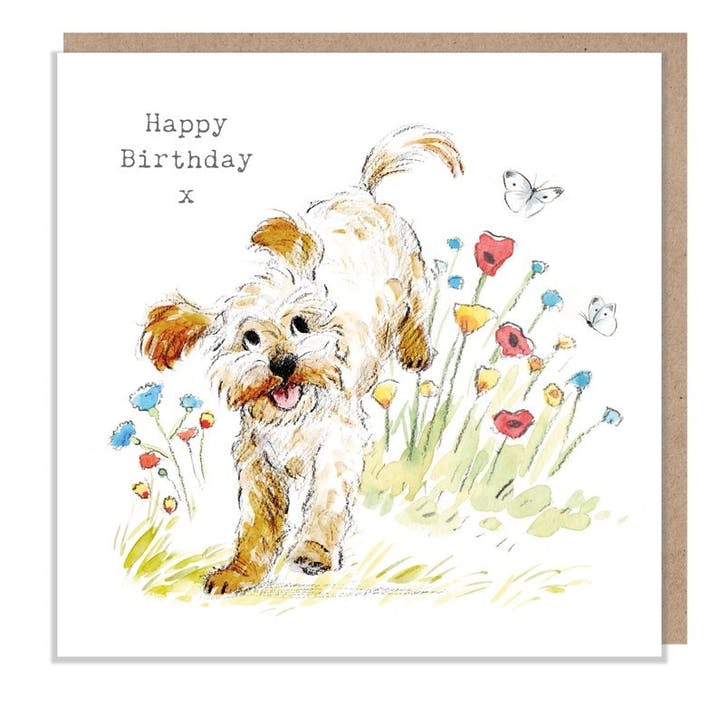 Karte Labradoodle mit Blumen
