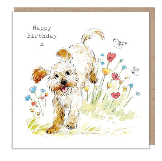 Karte Labradoodle mit Blumen