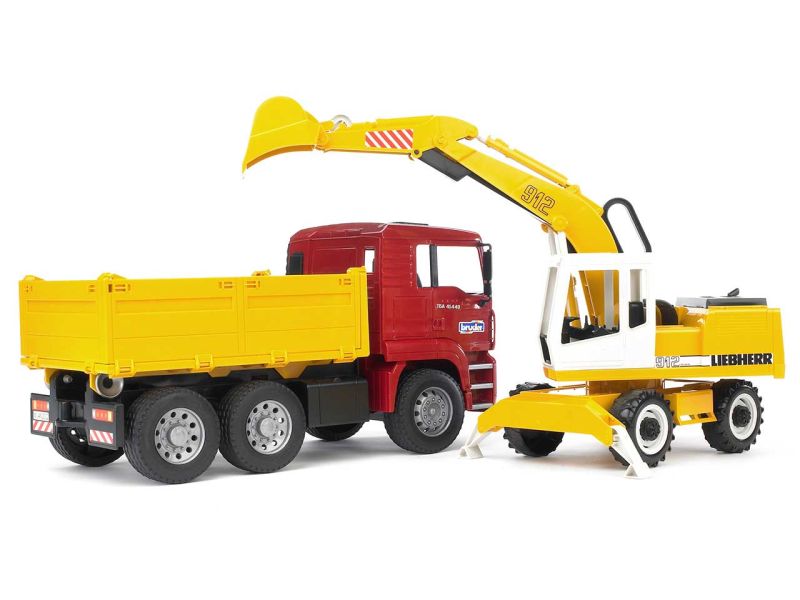 BRUDER MAN TGA Kipplastwagen und Liebherr Schaufelbagger
