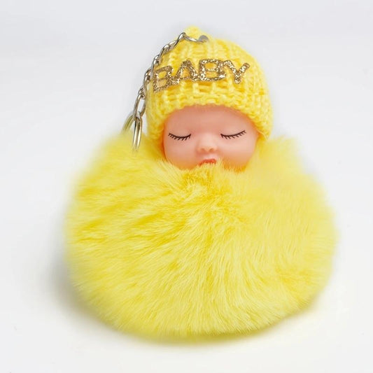 Cartoon Plüsch Schlaf Puppe Schlüsselanhänger Niedliche Plüsch Kohle Ball Rucksack Anhänger Kreative DIY Kinder Plüsch Puppe Anhänger Zubehör Auto Anhänger für Freunde gelb
