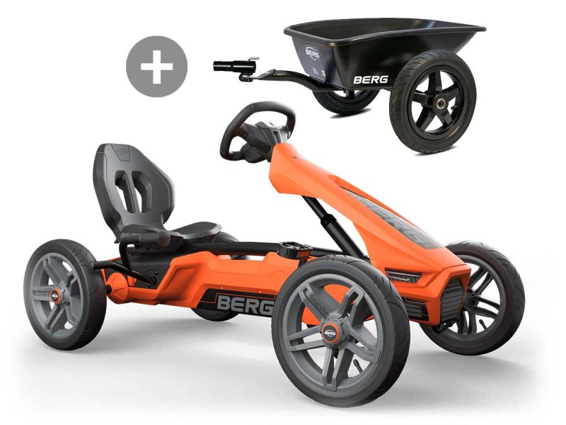BERG Rally NRG Orange 2.0 Pedal-Gokart mit Anhänger