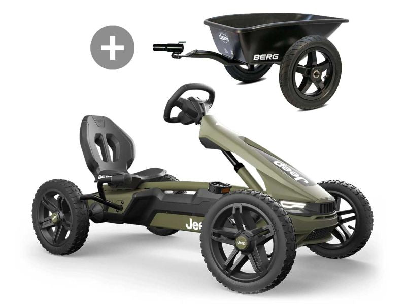 BERG Rally Jeep® Cherokee 2.0 Pedal-Gokart mit Anhänger