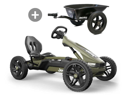 BERG Rally Jeep® Cherokee 2.0 Pedal-Gokart mit Anhänger